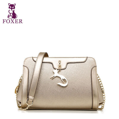 金狐狸（FOXER）女包2016新款小香风链条牛皮女士小包包时尚狐狸吊坠手提单肩斜挎包5F&nbsp;金&nbsp;色