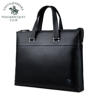 圣大保罗polo&nbsp;男士手提包时尚软皮男包&nbsp;头层牛皮真皮商务公文包0302909&nbsp;黑色