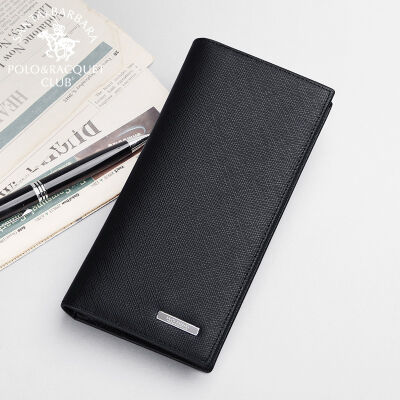 圣大保罗polo&nbsp;钱包男士长款真皮横款牛皮短款钱夹&nbsp;细斜纹男士商务皮夹礼盒装&nbsp;黑色长款