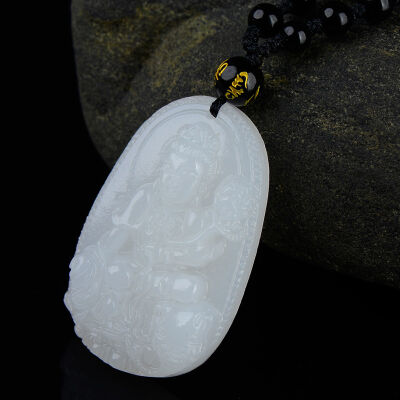玉岳珠宝&nbsp;天然白玉本命佛吊坠菩萨十二生肖男女吉祥物挂坠八大守护神项链&nbsp;附带鉴定证书&nbsp;属龙蛇&nbsp;普贤菩萨