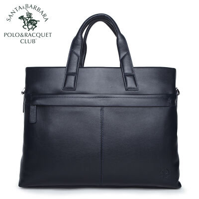 圣大保罗polo头层小牛皮时尚手提商务公文包斜挎单肩男包70268&nbsp;深蓝色
