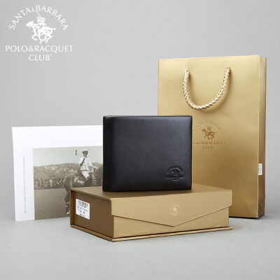 圣大保罗polo&nbsp;男士钱包短款真皮皮夹男&nbsp;细腻头层小牛皮青年商务休闲钱夹&nbsp;礼盒装礼物送礼&nbsp;黑色横款--真皮内衬升级款