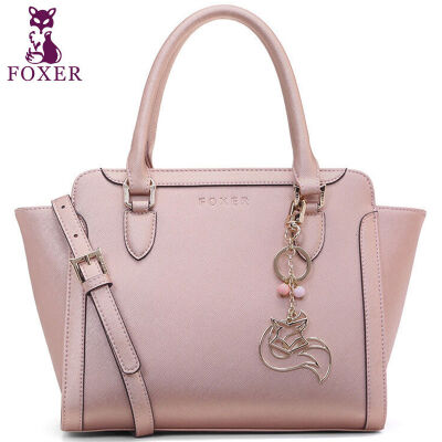 金狐狸（FOXER）女包&nbsp;新款牛皮十字纹狐狸吊饰优雅翅膀包时尚百搭斜挎手提单肩包女6F&nbsp;958091F玫瑰金
